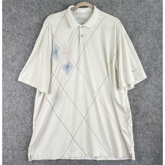 Nike Dri Fit Golf Polo Shirt Mens XL White Geometric Performance Stretch - Picture 2 of 15